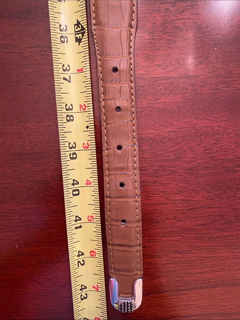 Crocodile Embossed Leather Belt with 3 piece Buckle, Keeper & Tip with 3 Conchos